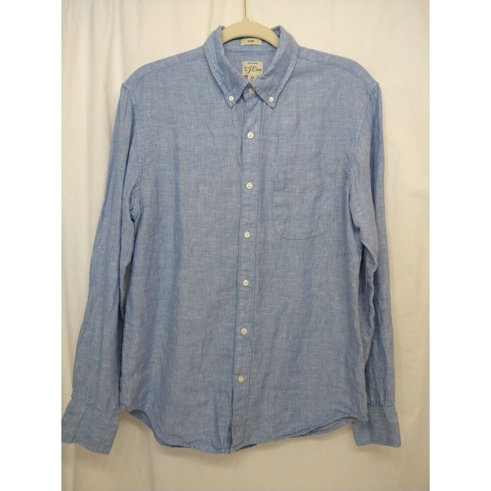 J Crew Baird McNutt Blue Long Sleeve Irish Linen Size M Button Down Slim Fit